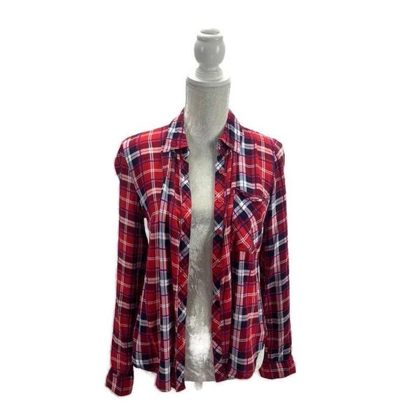 Prototype Red White Blue Plaid Button Down Shirt M - Picture 2 of 8